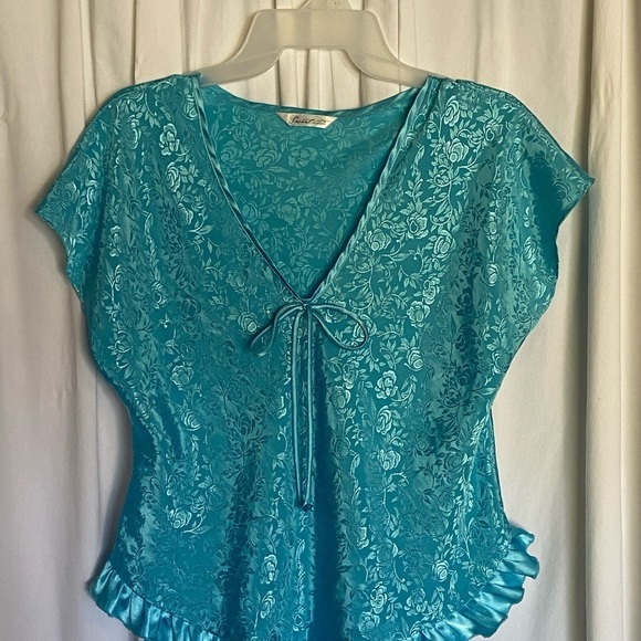 Secret Treasures Aqua Blue Silky Camisole, Floral Pattern, Size-M, Soft & Pretty - Picture 11 of 13